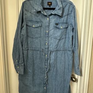 Lee Light Blue Denim Button-Front Shirt Dress